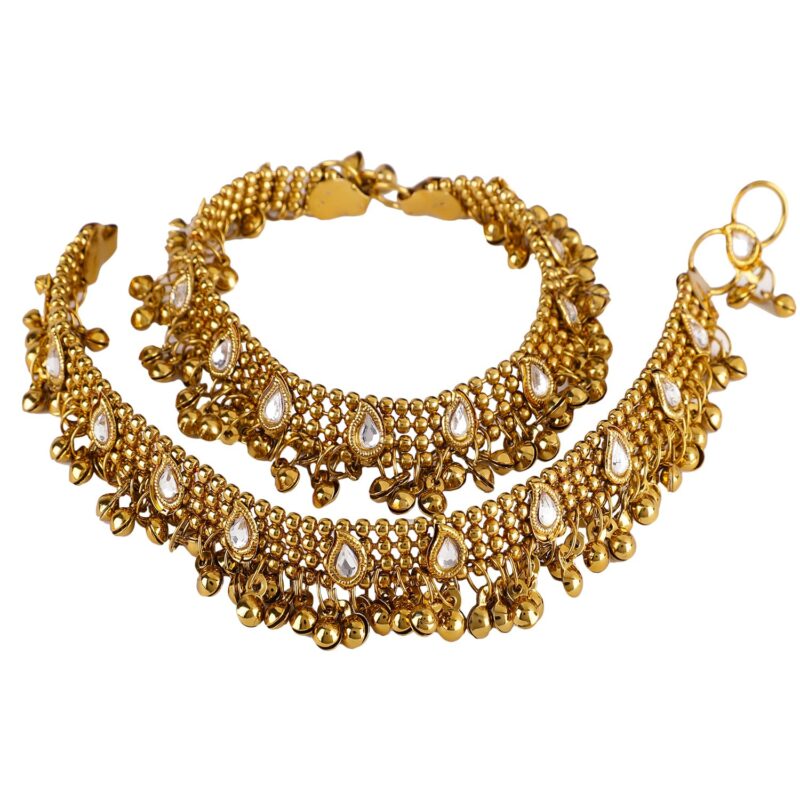Shining Diva Traditional Jewellery Antique Gold Kundan Payal Anklets For Women and Girls (5634a)