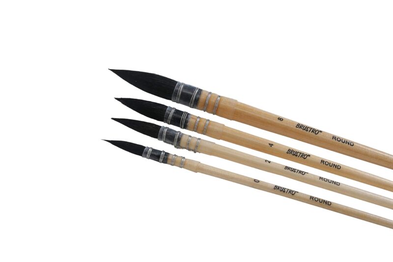 BRUSTRO Artist's Natural Hair MOP Brush | Set of 4 - (0, 2, 4, 8) | Ideal for Watercolor, Blend, Round Paint Brush, Art Painting, Colour, Gouache, Wooden Handle, Professional and Students - Image 6