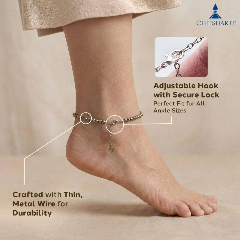 Chitshakti Original Certified Pyrite Anklet - 2mm | Raw Natural Pyrite Stone Payal for Wealth, Luck & Protection | Money Magnet Crystal Anklet | Spiritual Healing Jewellery Gift for Women (Pack of 1) - Image 4