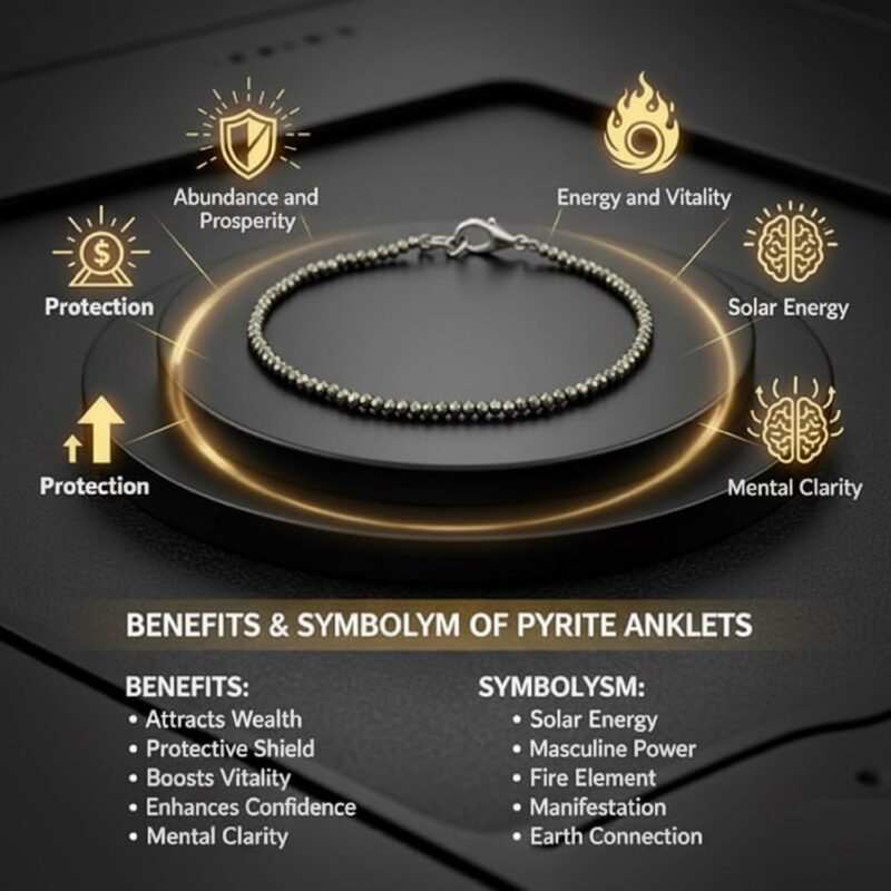 JD FRESH 1 Pack Natural Pyrite Stone Anklet for Women/Raw Pyrite Bracelet/Silver Anklet/Black Metal Anklets/Natural Stone Jewellery for Wealth, Luck & Protection/Best Gift Item - Image 2