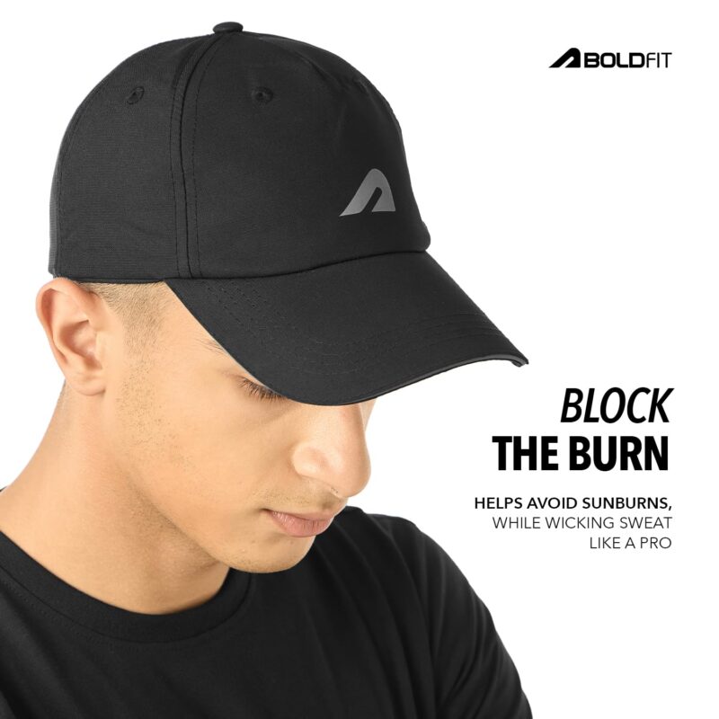Boldfit Head Caps for Men Unisex Mens Caps with Adjustable Strap in Summer for Men Caps Men for All Sports Cap for Girls caps Gym Caps for Men Women Cap Sports Caps for Men - Black - Image 3