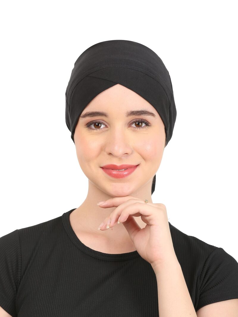 Pack of-2 Turban Design 1 layer Pure Cotton Muslim Women Under Hijab Cap (White & Black) - Image 5