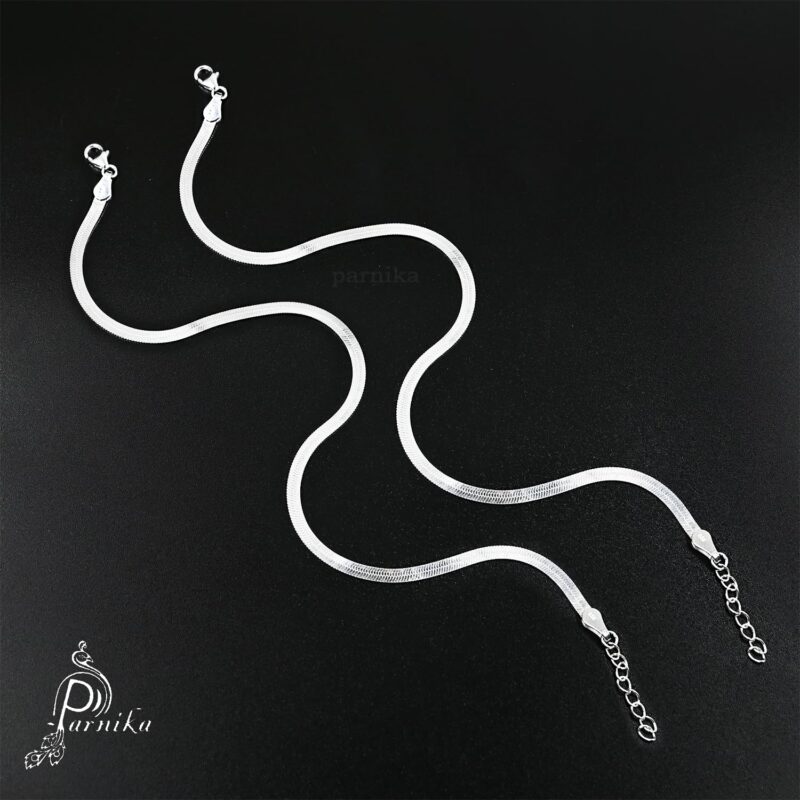 Parnika MJ 925 Beautiful Silver Payal Anklets In Pure 92.5 Sterling Silver For Women & Girls | With Certificate Of Authenticity | Pure Chandi Payal | Gift For Her |(Flat Snake - Pair) - Image 4