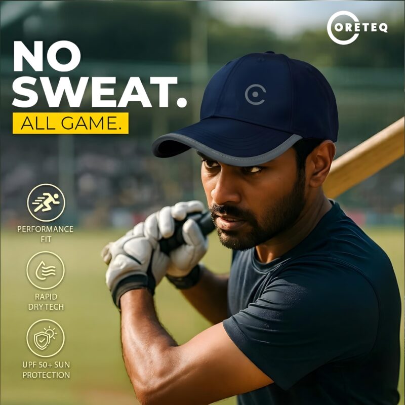 Coreteq Dry Fit Cap for Men & Women Original Branded Baseball Caps for Mens Summer | Cricket Gym Accessories for Man | Lightweight Breathable Waterproof UV Sun Protection Topi Hat | Adjustable, Navy - Image 2