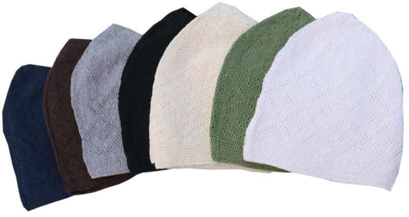 Muslim Prayer Cap for Men, Topi Cap for Muslim Namaz, Islamic Prayer Caps for Muslims, Taqiyah Takke Turkish Stylish Sufi Knitting Cap Cotton (Pack of 7 Any 6 Colours + 1 White Family Pack)