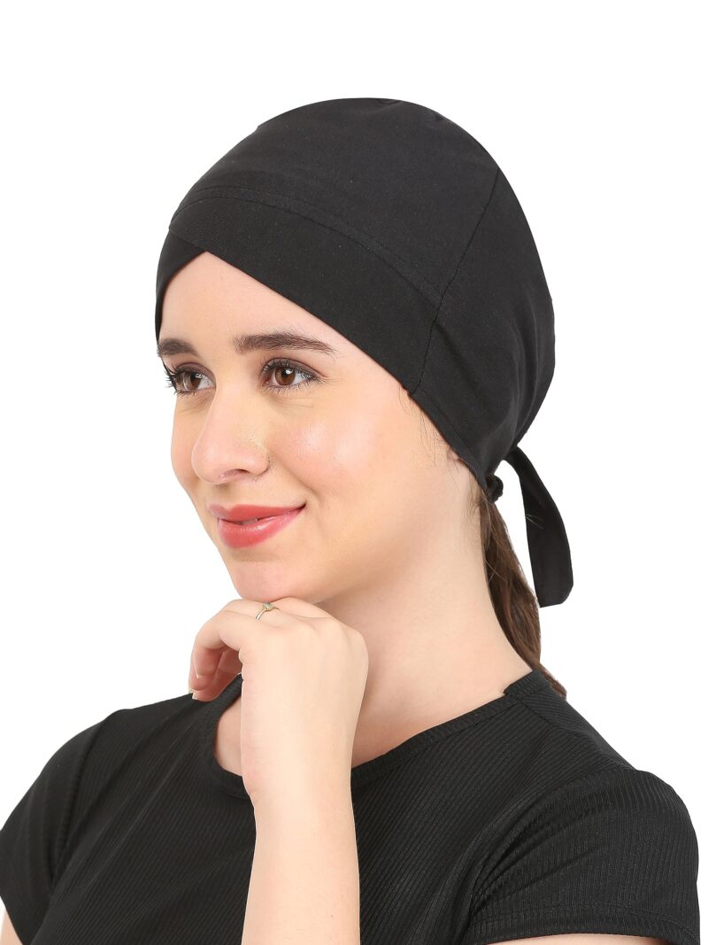 Pack of-2 Turban Design 1 layer Pure Cotton Muslim Women Under Hijab Cap (White & Black) - Image 2