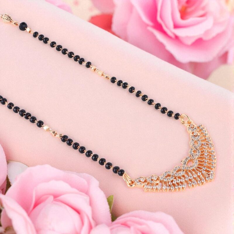 Nilu's Collection Rose Gold Plated American Diamond Mangalsutra with Black Beads For Women (Style 1) - Image 4