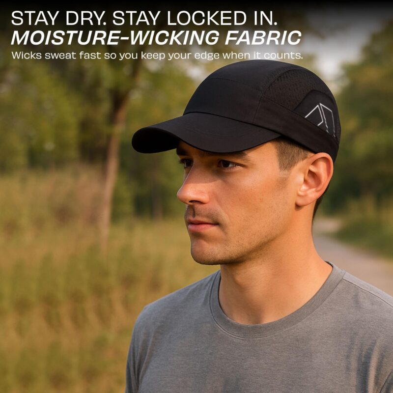 Nivia Aero Unisex Sports Cap, Lightweight Brick Dobby Weave Fabric, Built-in Vent Mesh Zones with Adjustable Strap for Outdoor Sports, Running, Training (Black) - Image 5