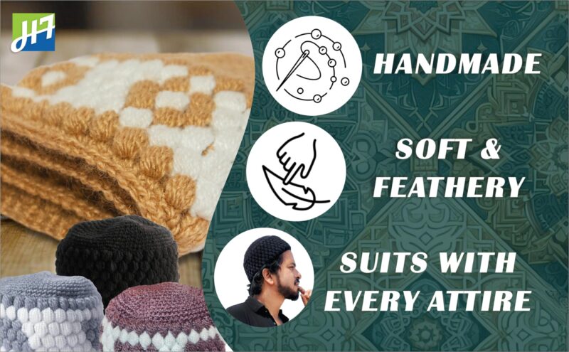 Angoora Style Handwoven Handmade Wool Prayer Cap Namaz Topi for Men Islamic Cap for namaz | Stylish | Pure White - Image 8