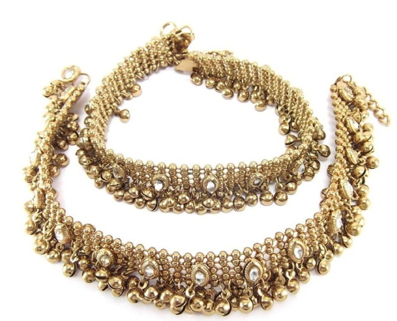 Shining Diva Fashion Women and Girls Diva Antique Gold Kundan Studded Payal Anklets (Golden)(r5634a)
