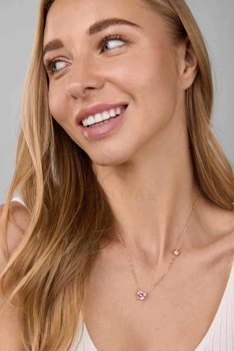 MINUTIAE Love Heart Shape With Pink & White Diam Gold Plated Pendant Necklace for Girls And Women with Extendable Chain - Image 5