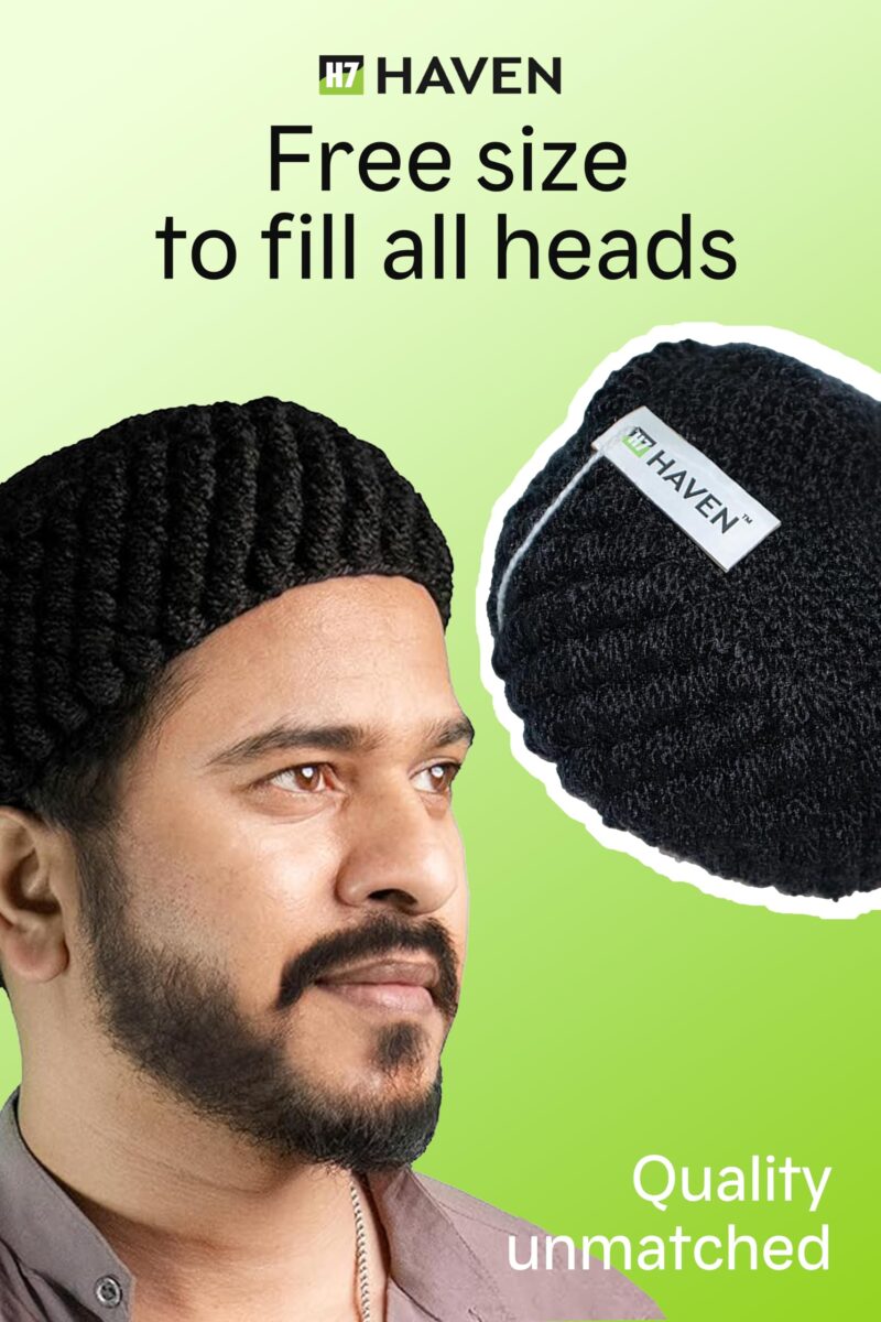 H7 Haven Prayer Caps for Muslims Islamic Namaz Topi for Men Handmade Knitted | Black - Image 4