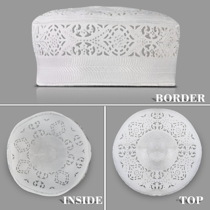 ZOAS Muslim Namaz Cap (Topi) for Men's for Islamic Prayer (Namaz) in Off-White Color with Little Stars with Shiny Look (Large) - Image 4