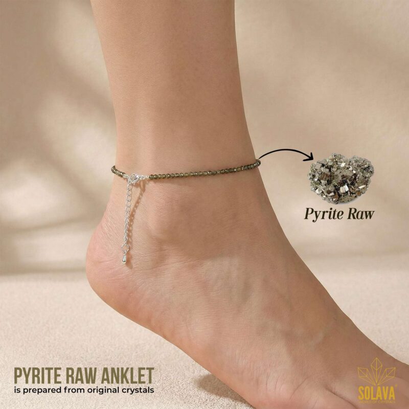 SOLAVA Raw Pyrite Anklet Original Certified | Pyrite Payal for Women | Natural Raw Stone Anklet | Original Crystal Payal for Money and Wealth - Image 3