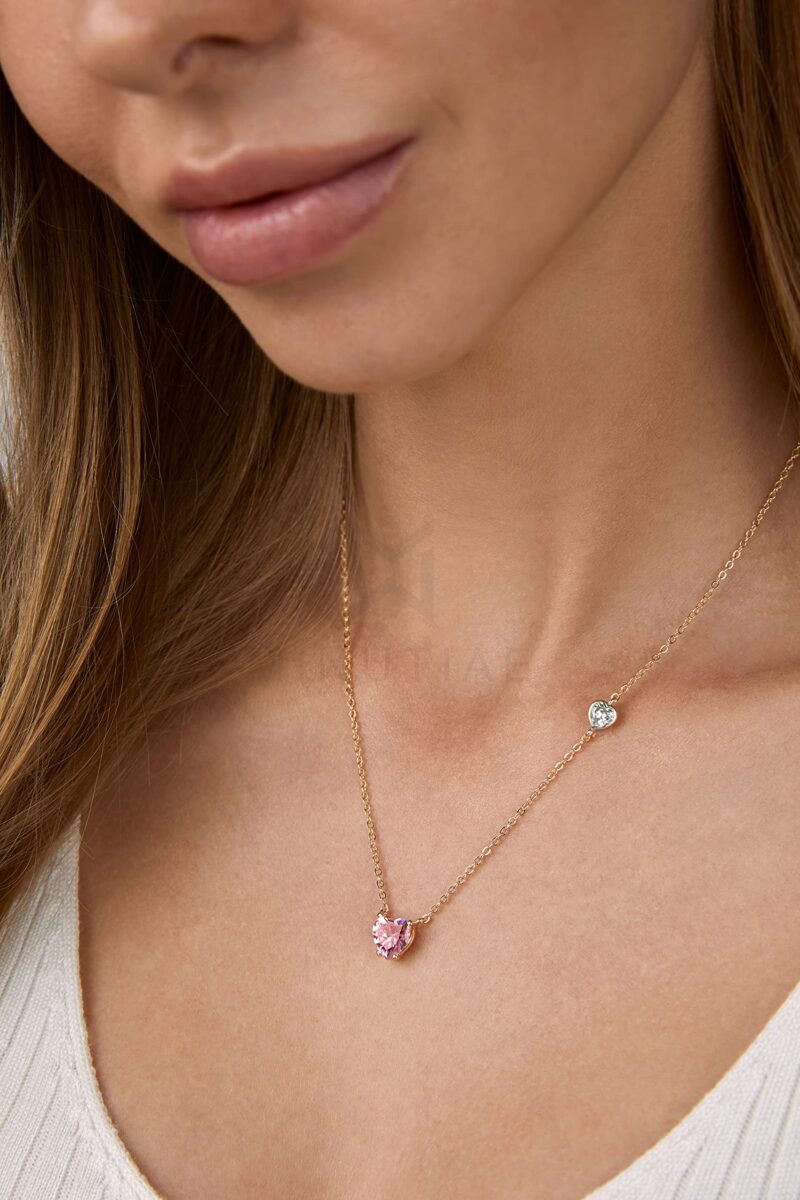 MINUTIAE Love Heart Shape With Pink & White Diam Gold Plated Pendant Necklace for Girls And Women with Extendable Chain - Image 4
