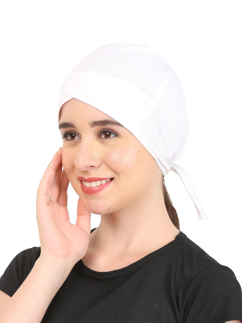 Pack of-2 Turban Design 1 layer Pure Cotton Muslim Women Under Hijab Cap (White & Black) - Image 6