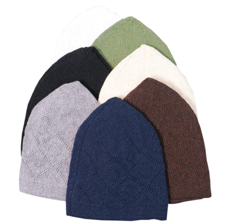 Muslim Prayer Cap for Men, Topi Cap for Muslim Namaz, Islamic Prayer Caps for Muslims, Taqiyah Takke Turkish Stylish Sufi Knitting Cap Cotton (Pack of 7 Any 6 Colours + 1 White Family Pack) - Image 3
