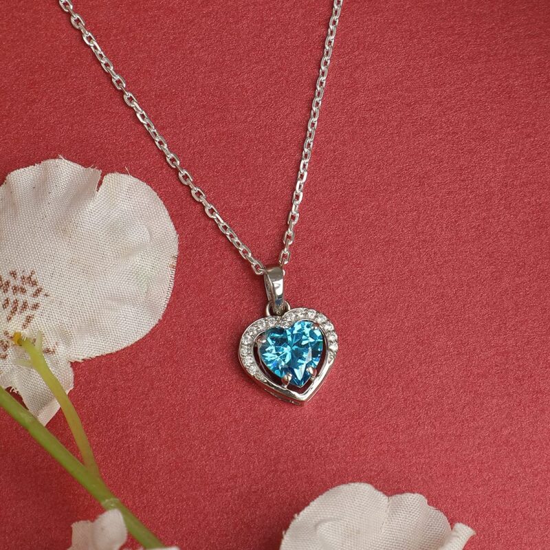 Clara 925 Sterling Silver Sky Blue Heart Pendant with Chain Necklace | Rhodium Plated, Swiss Zirconia | Gift for Women & Girls - Image 2