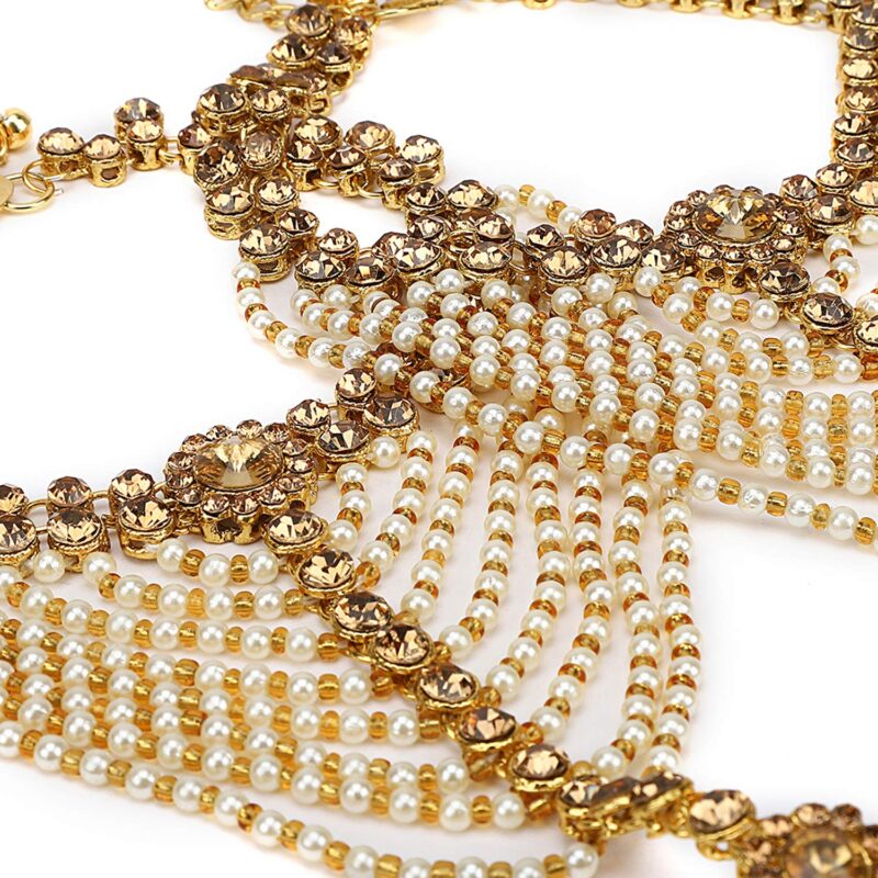 WomenSky Antique Traditional Kundan Pearls Stone gold Plated Payal/Anklet for Women and Girls - Image 5