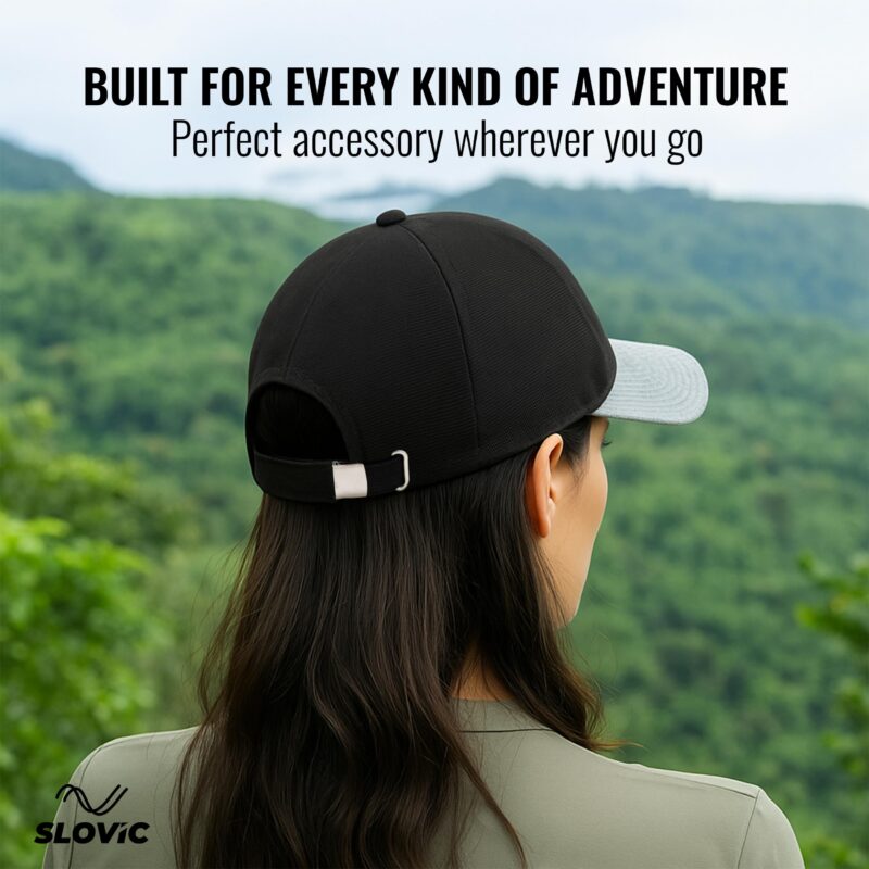 SLOVIC Men Cotton Cap Stylish | Cap with Adjustable Straps | Summer Caps & All Sports - Cricket, Football | Comfortable Fit Baseball Caps & | Free Size | Black - Image 6