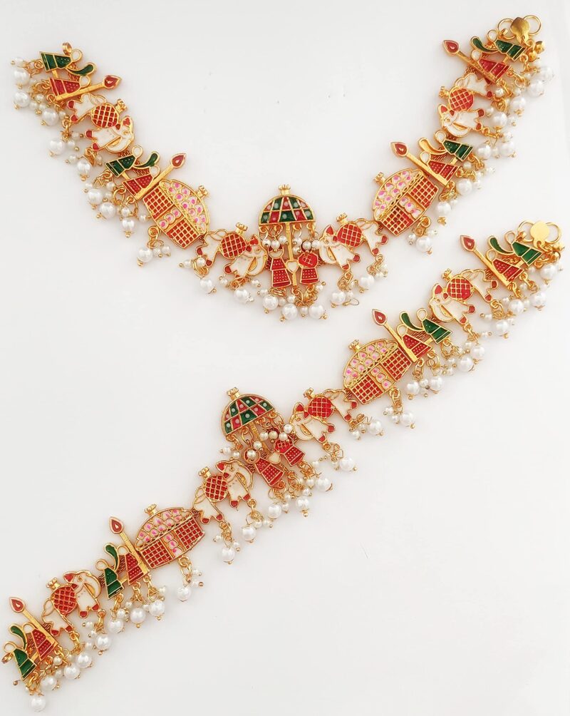 Jaynen Women's Traditional Jewelry Rajwadi anklet Handmade with Meenakari Gold Plated Doli Payal/Anklet/Pajeb/Ghungroo Pattilu payal - Image 3