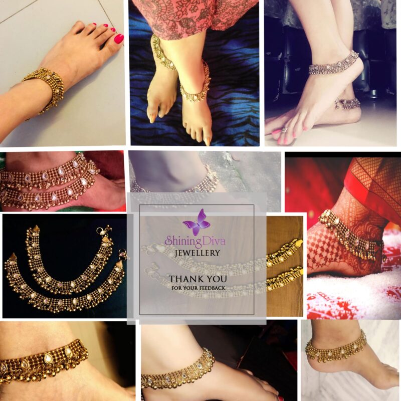 Shining Diva Traditional Jewellery Antique Gold Kundan Payal Anklets For Women and Girls (5634a) - Image 2