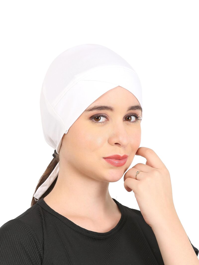 Pack of-2 Turban Design 1 layer Pure Cotton Muslim Women Under Hijab Cap (White & Black) - Image 3