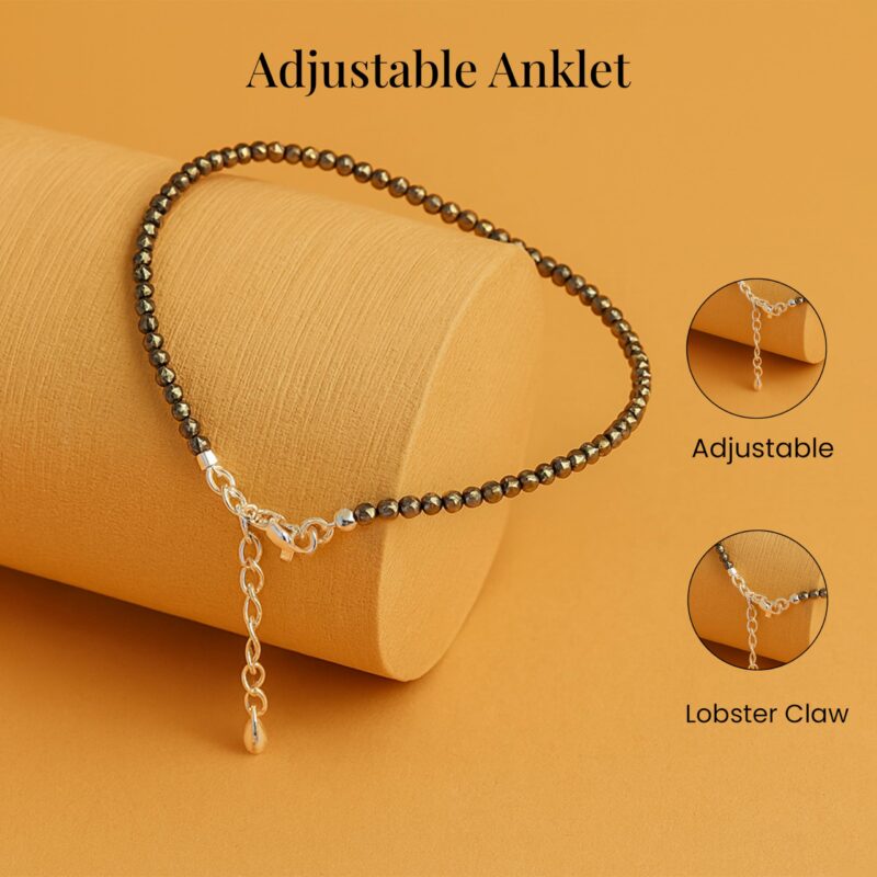 Crocon Pyrite Anklet for Women | Natural Raw Pyrite Stone Anklet | Money Magnet Crystal Jewelry for Prosperity, Protection & Power | Adjustable Handmade Healing Jewelry | Gift for Girlfriend, Wife & Sister - Image 2