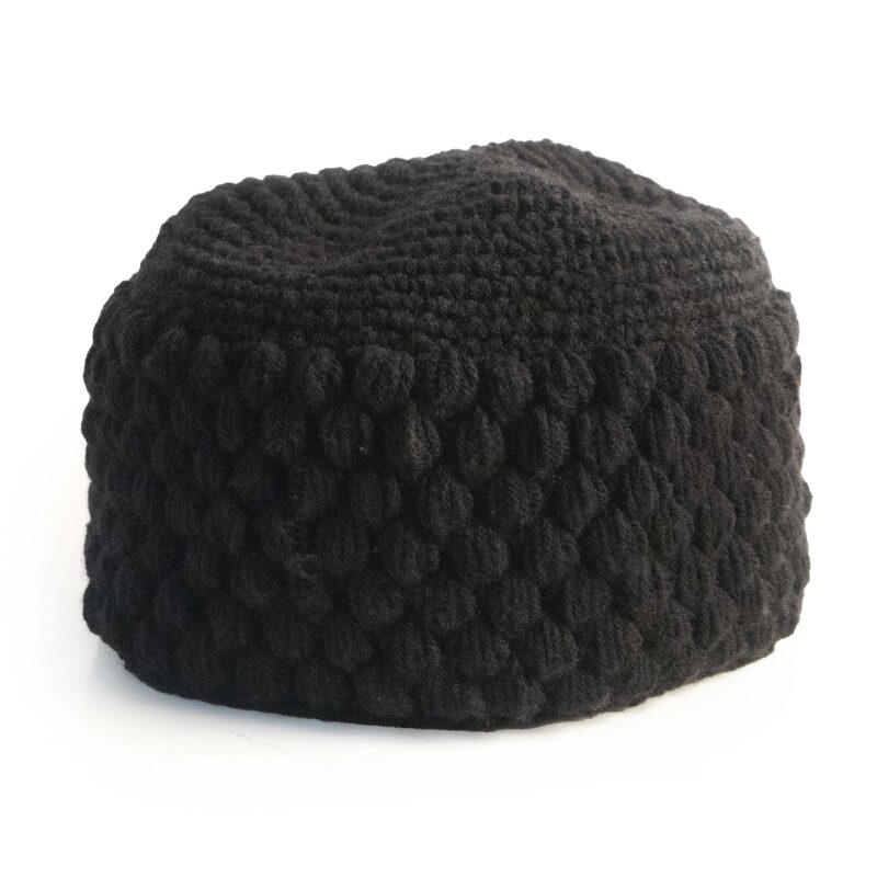 H7 Islamic Namaz Topi for Men Muslim Cap Prayer Cap Handwoven Handmade Wool Prayer Cap Topi for Men and Women | Stylish | Black - Image 2