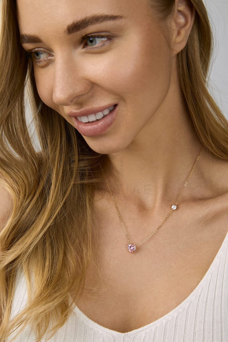 MINUTIAE Love Heart Shape With Pink & White Diam Gold Plated Pendant Necklace for Girls And Women with Extendable Chain - Image 3