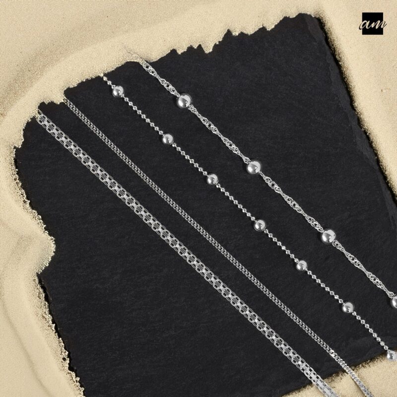 Amberta Italian Sterling Silver Anklet for Women 925 | Adjustable Ankle Bracelets for Women Beaded Heart Summer Jewellery: Curb - Image 3