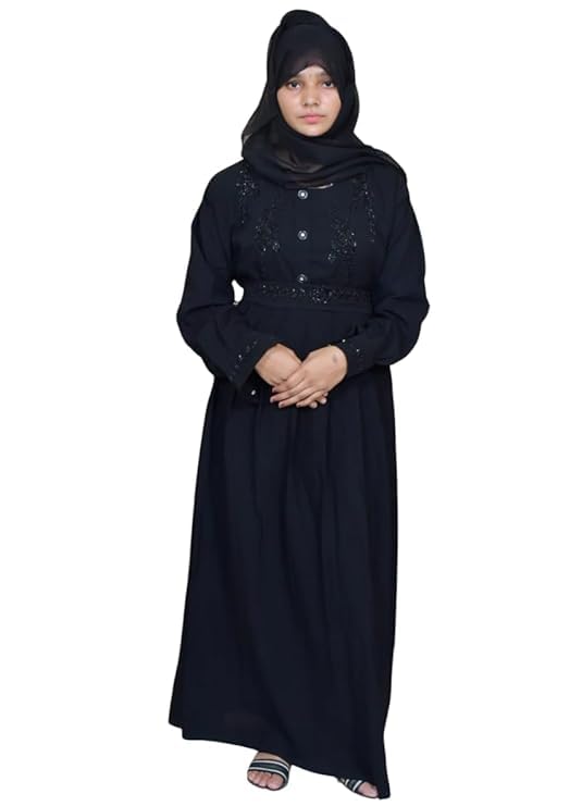Women's Pure Cotton Muslim Abaya Burqa with Hijab | Dubai Style Kaftan with Front Patti & Sleeves Embroidery for Eid & Ramjan (Free Size)