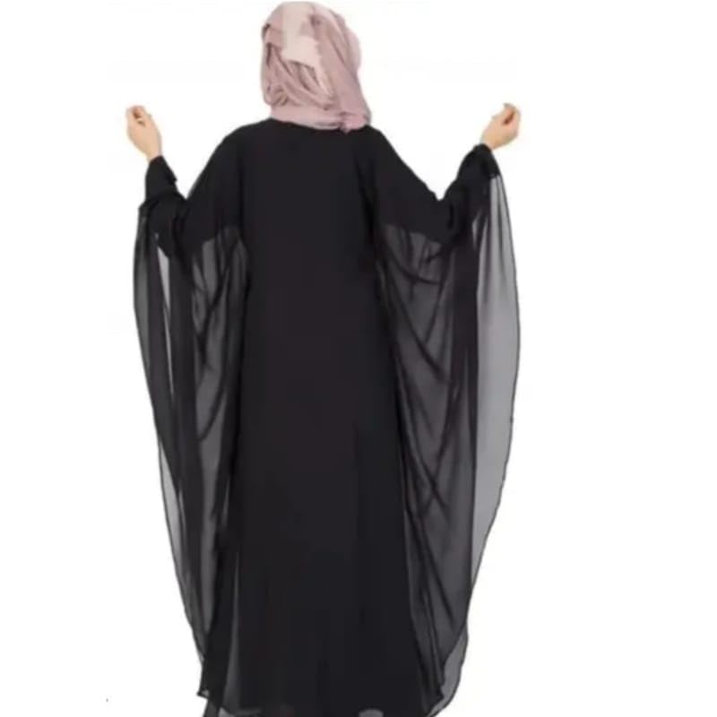 Women's Pure Cotton Muslim Abaya Burqa with Hijab | Dubai Style Kaftan with Front Patti & Sleeves Embroidery for Eid & Ramjan (Free Size) - Image 2