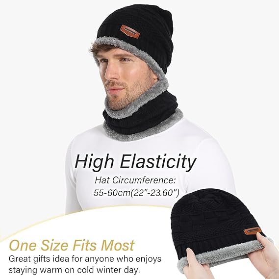 Fitness Mantra® Sports Winters Cap & Muffler for Men & Women| Beanie Cap| 1 Set| (Black) - Image 6