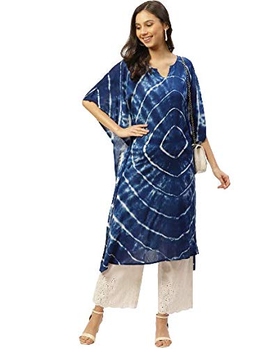 Maaesa Women Handcrafted Tie & Dye Rayon Crepe Kaftan Kurta | Casual Wear | Flowy Kaftan Style | Lightweight & Breathable Fabric - Image 4