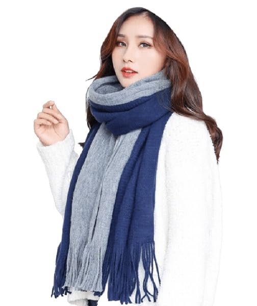 Alexvyan Fashions Two Color Extra Soft MicroFibre Cashmere Knitted Mufflers Cum Scarves Cum Stoles Woolen Men and Women Casual Scarf Soft and Warm Muffler (Blue and Grey)