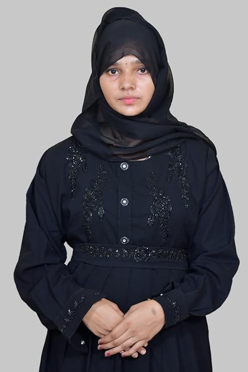 Women's Pure Cotton Muslim Abaya Burqa with Hijab | Dubai Style Kaftan with Front Patti & Sleeves Embroidery for Eid & Ramjan (Free Size) - Image 3