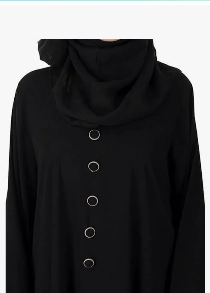 Women's Pure Cotton Muslim Abaya Burqa with Hijab | Dubai Style Kaftan with Side Patti (Free Size) Black - Image 5