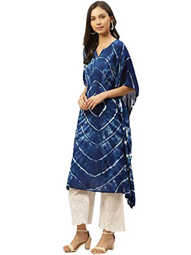 Maaesa Women Handcrafted Tie & Dye Rayon Crepe Kaftan Kurta | Casual Wear | Flowy Kaftan Style | Lightweight & Breathable Fabric - Image 2