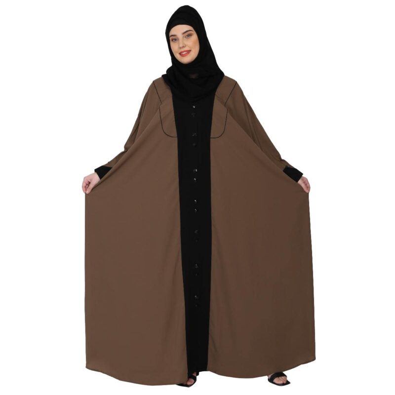 BT - Being Traditional Women’s Front Open Dual Color Designer Kaftan Abaya Made in Nida Matte Fabric (Free Size; Length 54 Inch, Black-Beige) - Image 2