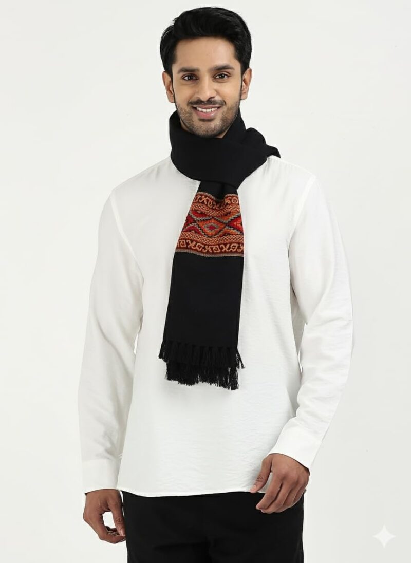 Arvore Bunkaar Handwoven Woolen Muffler for Men (Black) - Image 3