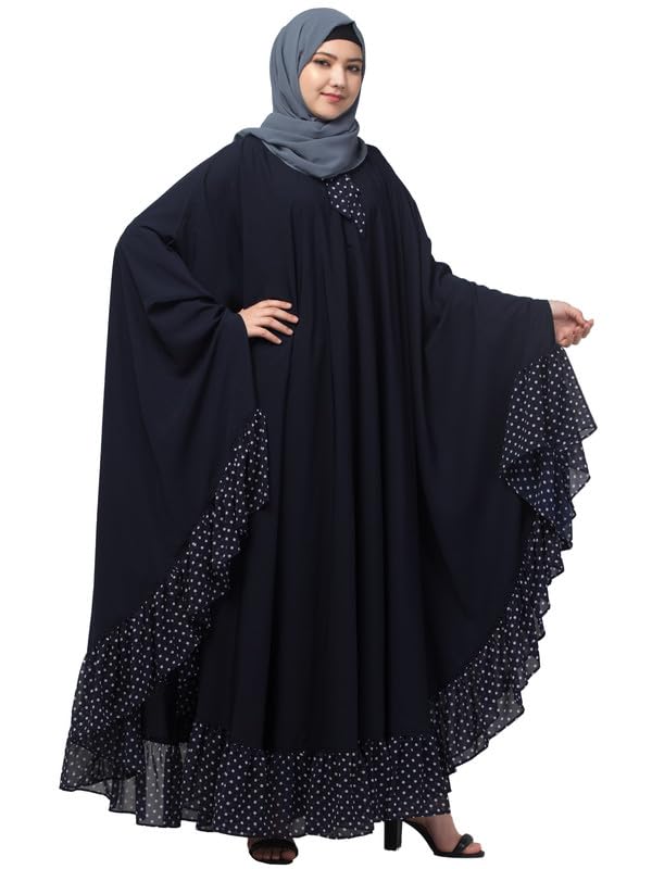 Muslim Closet Free Size Neck Belted Kaftan With Dual Fabric Design - Made with Nida Matte for Women and Girls