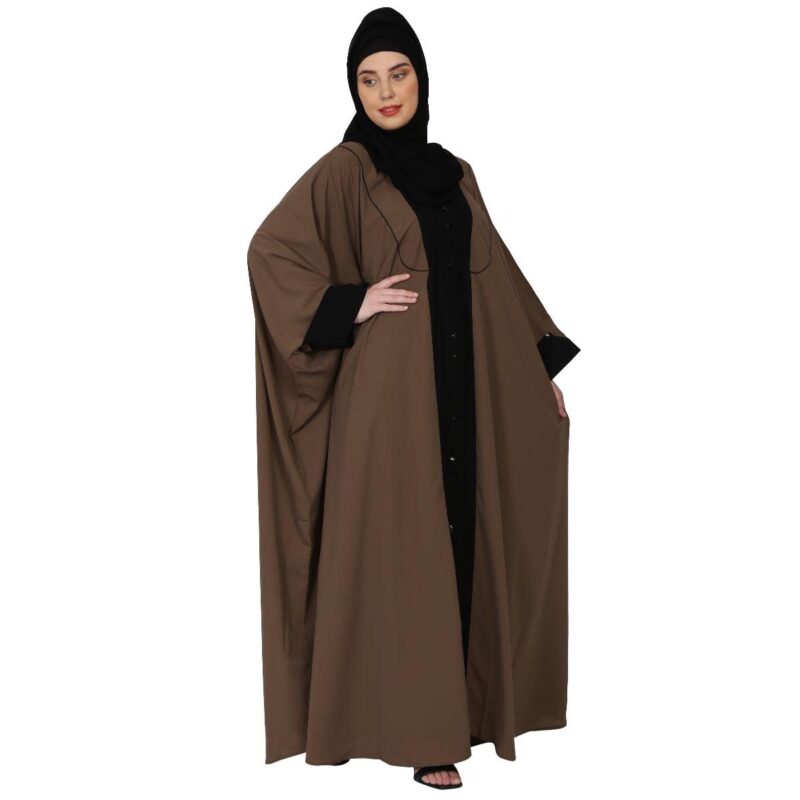 BT - Being Traditional Women’s Front Open Dual Color Designer Kaftan Abaya Made in Nida Matte Fabric (Free Size; Length 54 Inch, Black-Beige) - Image 3
