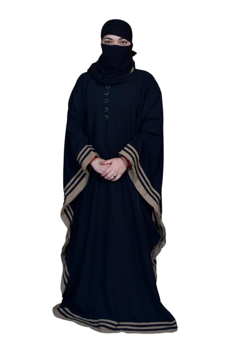 Women's Pure Cotton Muslim Abaya Burqa with Hijab | Dubai Style Kaftan with Side Patti (Free Size) Black