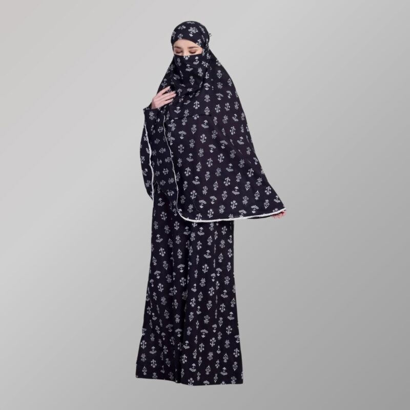 ANA Asfiya 100% Cotton Black Abaya Set with Matching Namaz Makhna & Niqab – Free Size| Lightweight| Zip Pocket| Wudu & Travel Friendly - Image 2