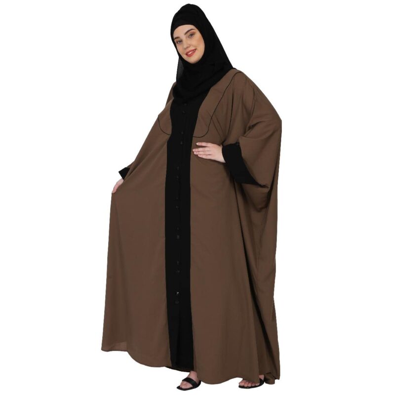 BT - Being Traditional Women’s Front Open Dual Color Designer Kaftan Abaya Made in Nida Matte Fabric (Free Size; Length 54 Inch, Black-Beige) - Image 4