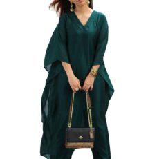 GoSriKi Women's Poly Solid Straight Kaftan Kurta with Palazzo for Women (NAYAJA Green-GS_XXL_Green_XXL)