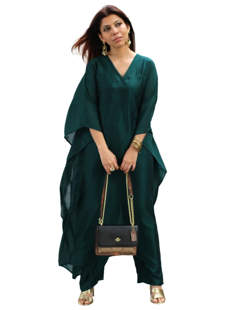 GoSriKi Women's Poly Solid Straight Kaftan Kurta with Palazzo for Women (NAYAJA Green-GS_XXL_Green_XXL)