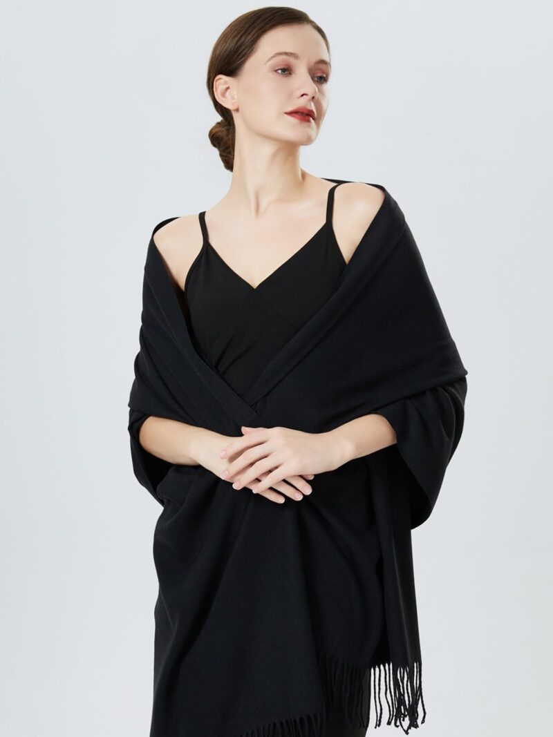 QBSM Women Men Black Winter Pashmina Scarf Formal Wedding Party Evening Dresses Shawls and Wraps - Image 6