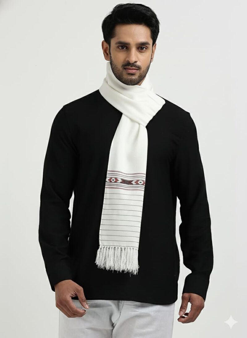 Arvore Bunkaar Handwoven Woolen Muffler for Men (White Kullu) - Image 3